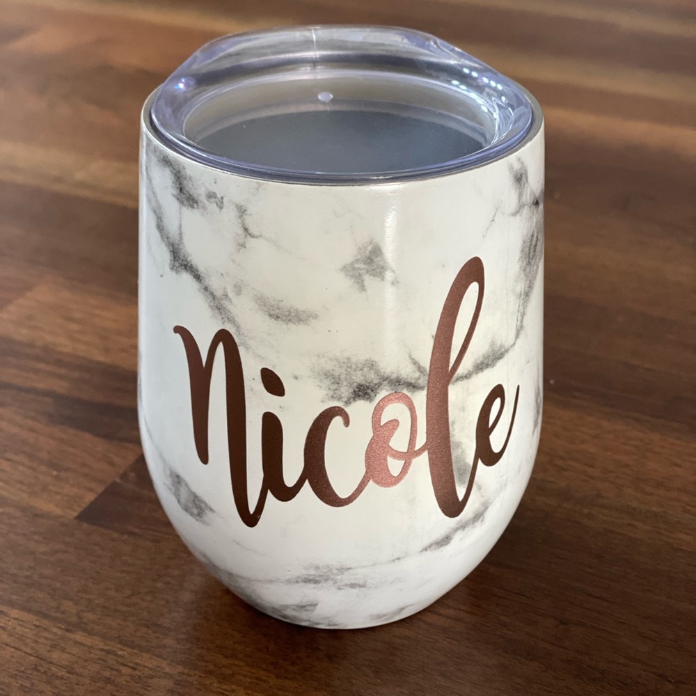 Marble Insulated Tumbler with Lid personalized for “Nicole”